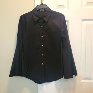 Black Button-Up Blouse with Flared Sleeves